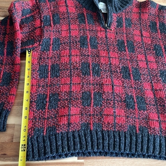 Vintage Red/Black Plaid Wool 1/4 Zip Sweater size medium - Picture 6 of 7